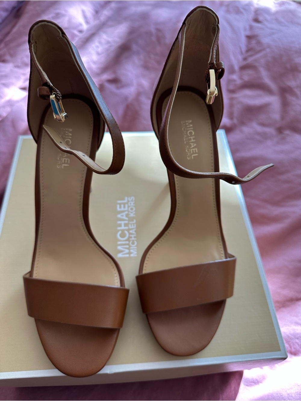 Michael Kors Brown Leather Ankle-Strap Heeled Sandals